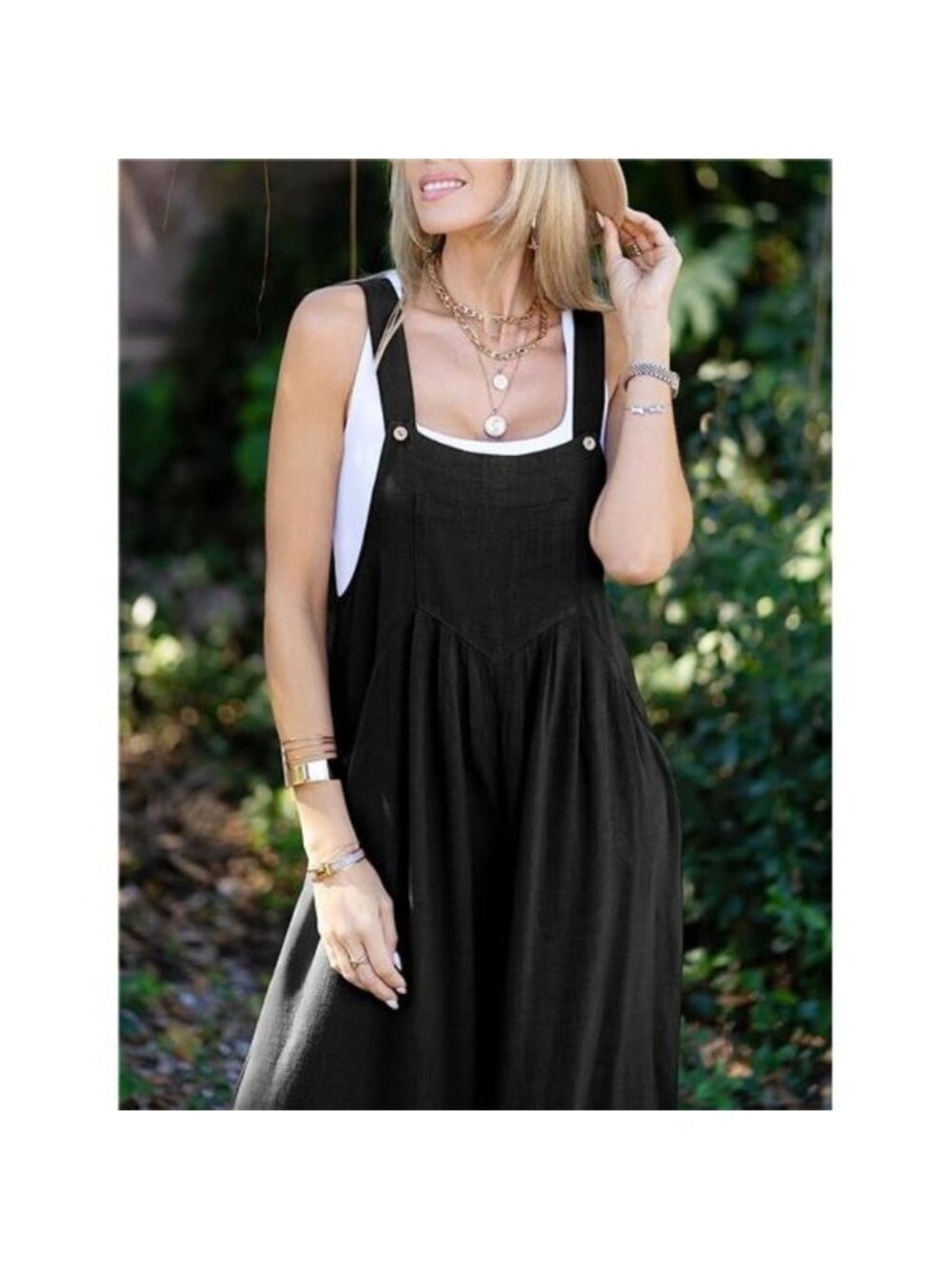 Women's Overalls Jumpsuit Casual Adjustable Straps Wide Leg with Pockets, Black - Picture 6 of 6